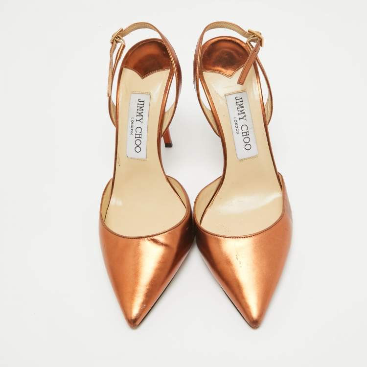 Pre Owned Jimmy Choo Metallic Leather Tilly Slingback Pumps Size 37