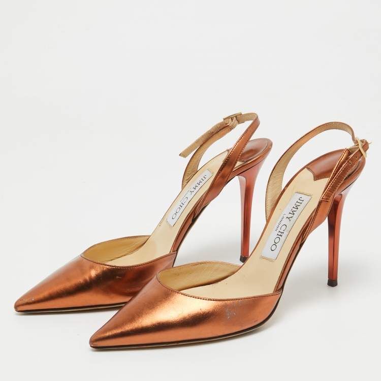Pre Owned Jimmy Choo Metallic Leather Tilly Slingback Pumps Size 37