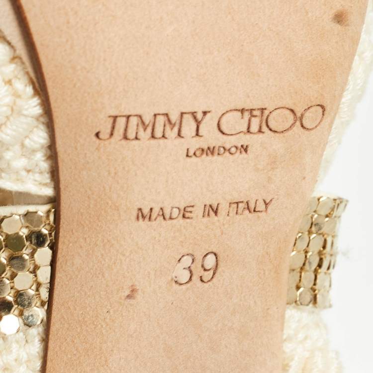Pre Owned Jimmy Choo Knit Fabric Embellished Ankle Strap Sandals Size 39