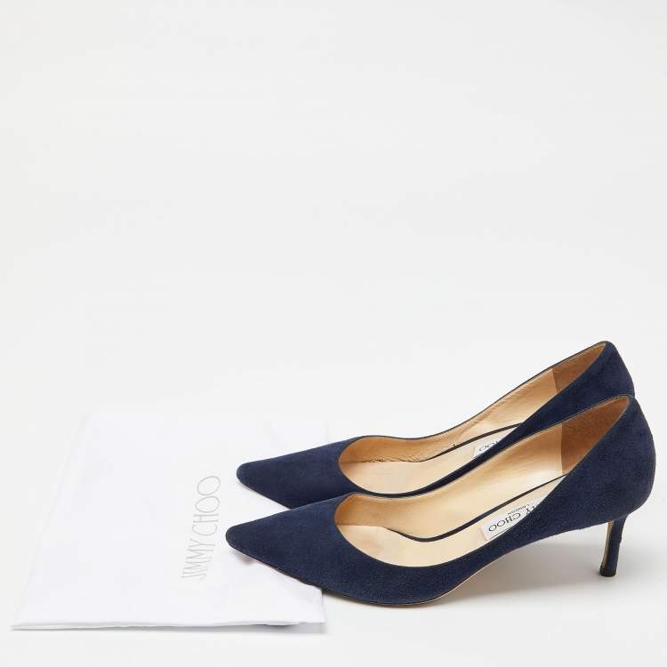 Pre Owned Jimmy Choo Navy Blue Suede Romy Pointed Toe Pumps Size 40.5