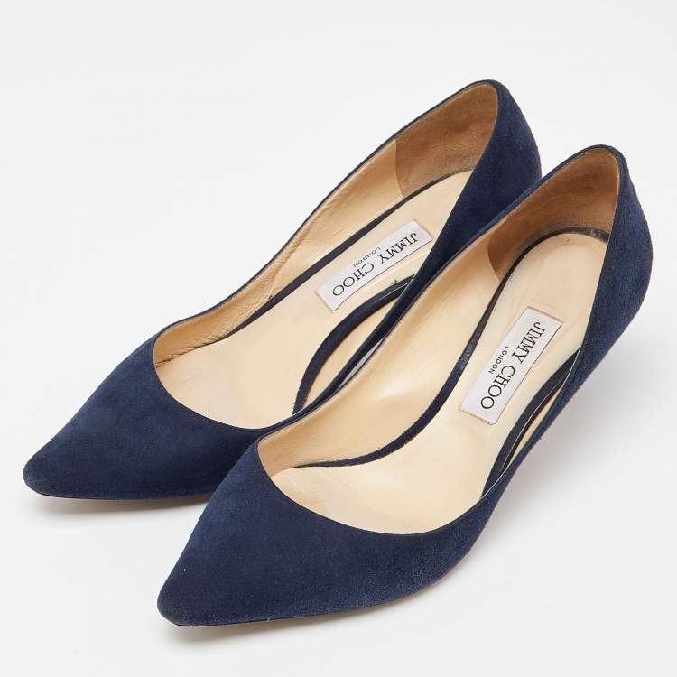 Pre Owned Jimmy Choo Navy Blue Suede Romy Pointed Toe Pumps Size 40.5
