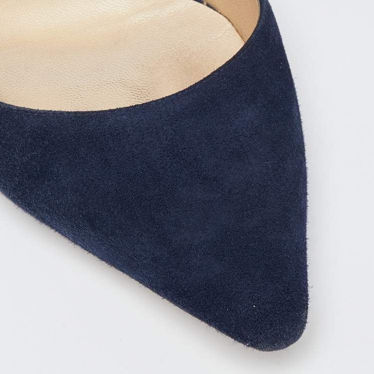 Pre Owned Jimmy Choo Navy Blue Suede Romy Pointed Toe Pumps Size 40.5