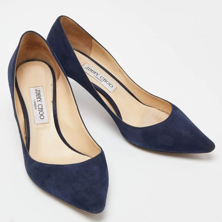 Pre Owned Jimmy Choo Navy Blue Suede Romy Pointed Toe Pumps Size 40.5