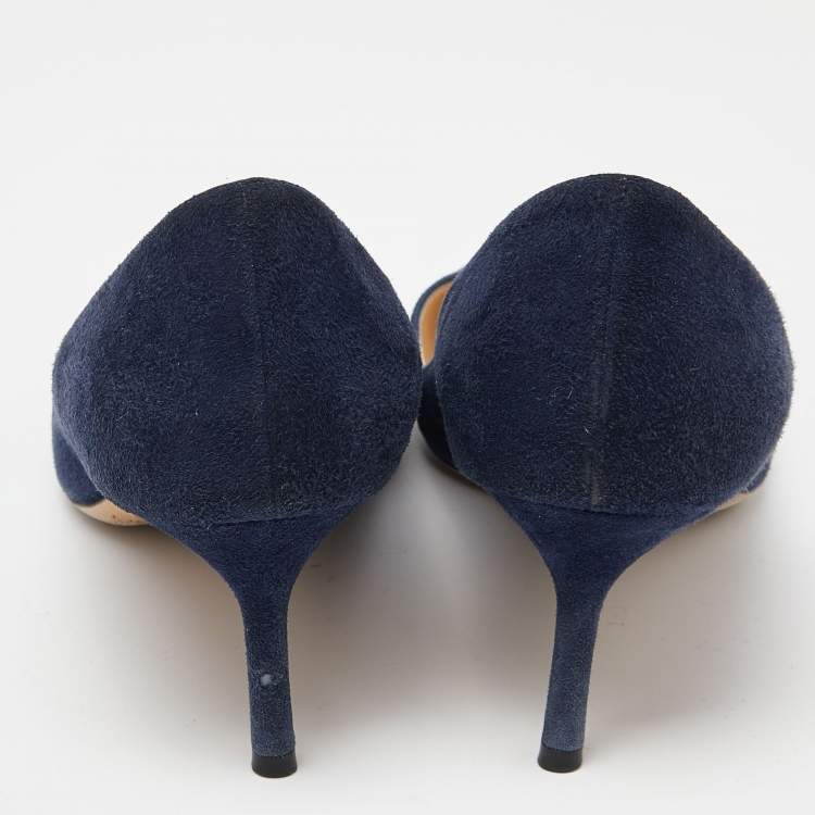 Pre Owned Jimmy Choo Navy Blue Suede Romy Pointed Toe Pumps Size 40.5