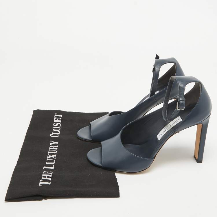 Pre Owned Jimmy Choo Navy Blue Leather Theresa Sandals Size 39.5