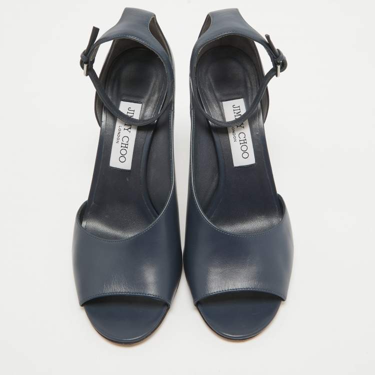 Pre Owned Jimmy Choo Navy Blue Leather Theresa Sandals Size 39.5