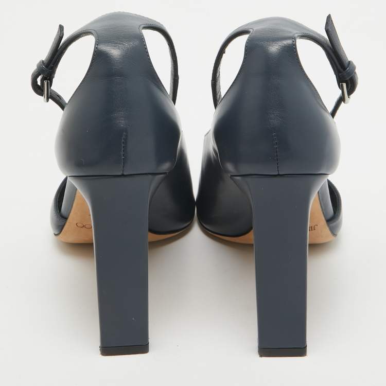 Pre Owned Jimmy Choo Navy Blue Leather Theresa Sandals Size 39.5