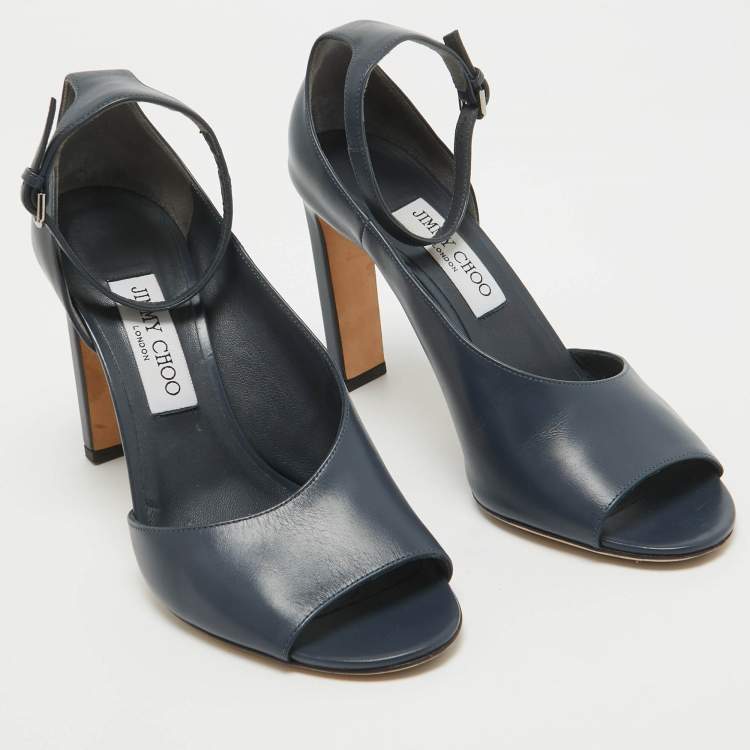 Pre Owned Jimmy Choo Navy Blue Leather Theresa Sandals Size 39.5