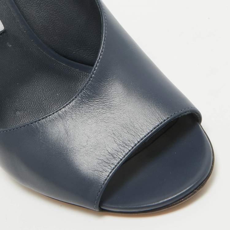 Pre Owned Jimmy Choo Navy Blue Leather Theresa Sandals Size 39.5
