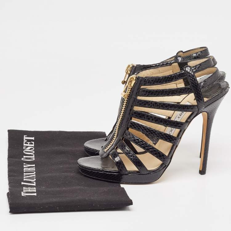 Pre Owned Jimmy Choo Black Snakeskin Glenys Sandals Size 38.5