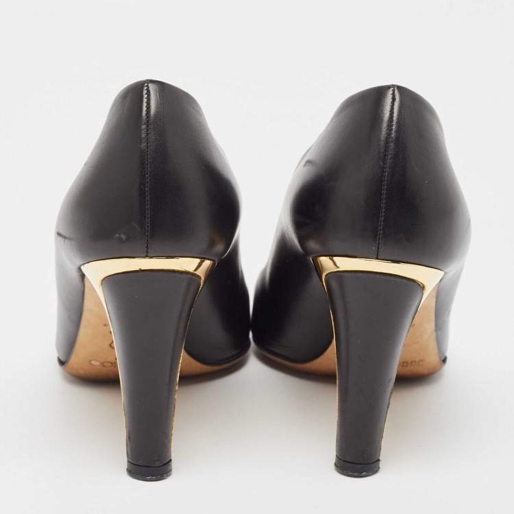 Pre Owned Jimmy Choo Black Leather Round Toe Pumps Size 37.5
