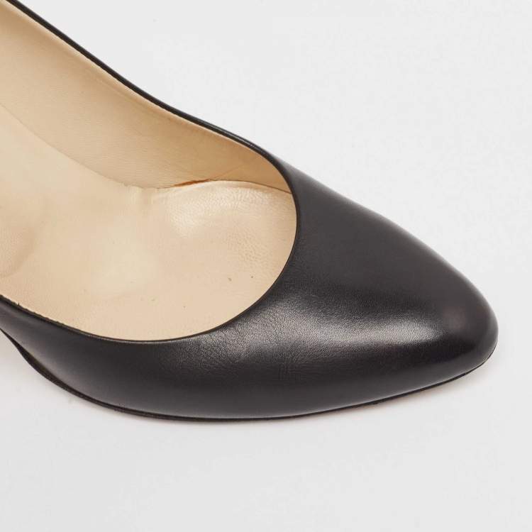 Pre Owned Jimmy Choo Black Leather Round Toe Pumps Size 37.5