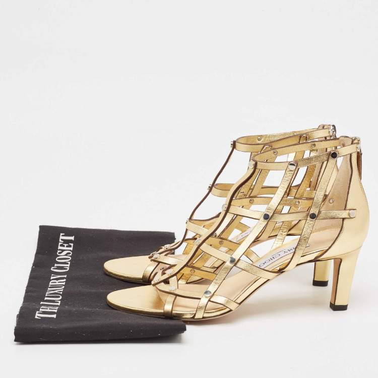 Pre Owned Jimmy Choo Gold Leather Strappy Sandals Size 38.5 