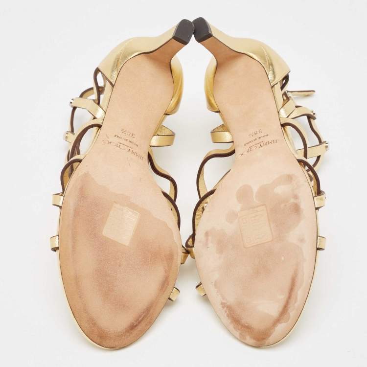 Pre Owned Jimmy Choo Gold Leather Strappy Sandals Size 38.5 