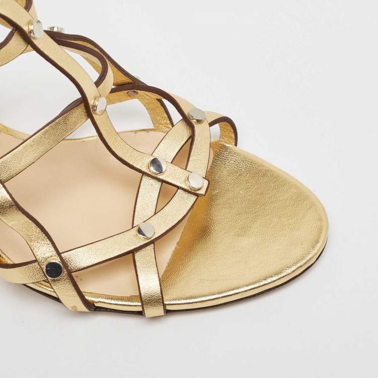 Pre Owned Jimmy Choo Gold Leather Strappy Sandals Size 38.5 