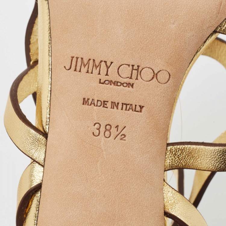Pre Owned Jimmy Choo Gold Leather Strappy Sandals Size 38.5 