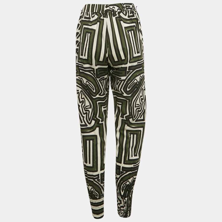 Pre Owned Johanna Ortiz Green/White Sagacious print cotton Jogger Pants S