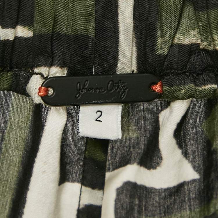 Pre Owned Johanna Ortiz Green/White Sagacious print cotton Jogger Pants S