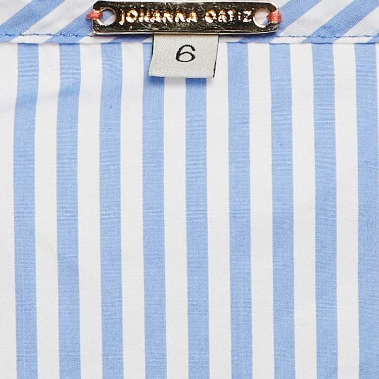 Pre Owned Johanna Ortiz Blue Stripe Cotton Blend Wrap Around Blouse M
