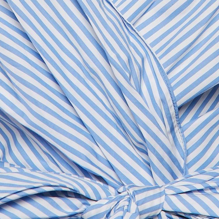 Pre Owned Johanna Ortiz Blue Stripe Cotton Blend Wrap Around Blouse M
