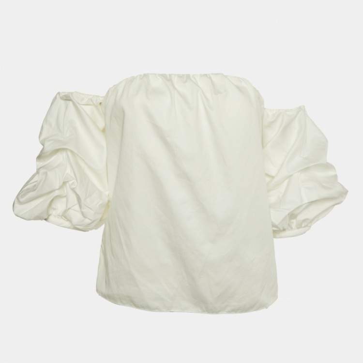 Pre Owned Johanna Ortiz White Cotton Tulum Off-the-Shoulder Top M