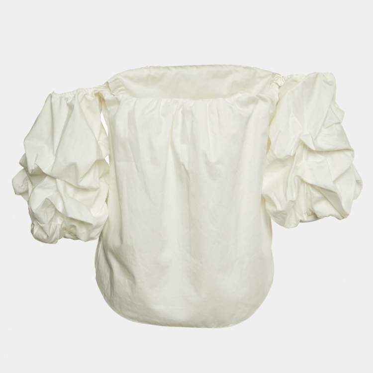 Pre Owned Johanna Ortiz White Cotton Tulum Off-the-Shoulder Top M