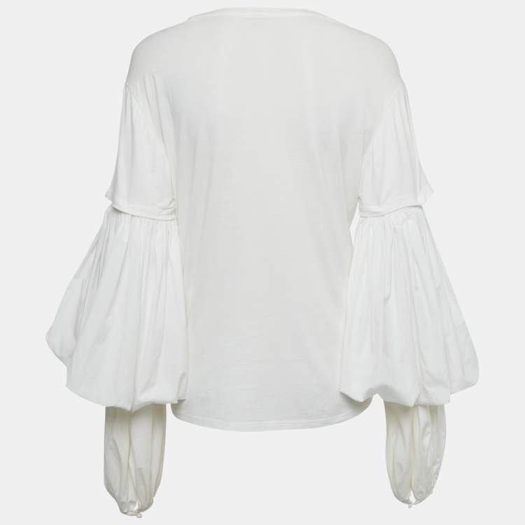 Pre Owned Johanna Ortiz White Cotton Puff Sleeve Top M