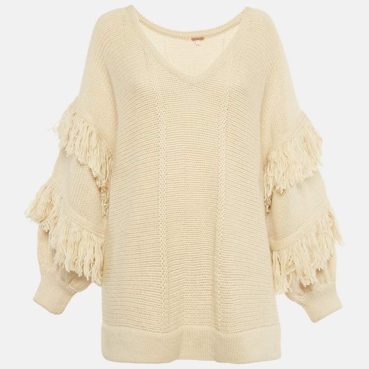 Pre Owned Johanna Ortiz Cream Wool Blend Knit The Message Sweater M  