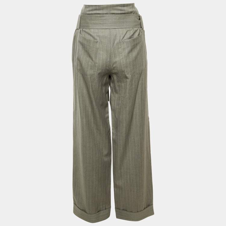 Pre Owned Johanna Ortiz Grey Striped Wool Trousers M