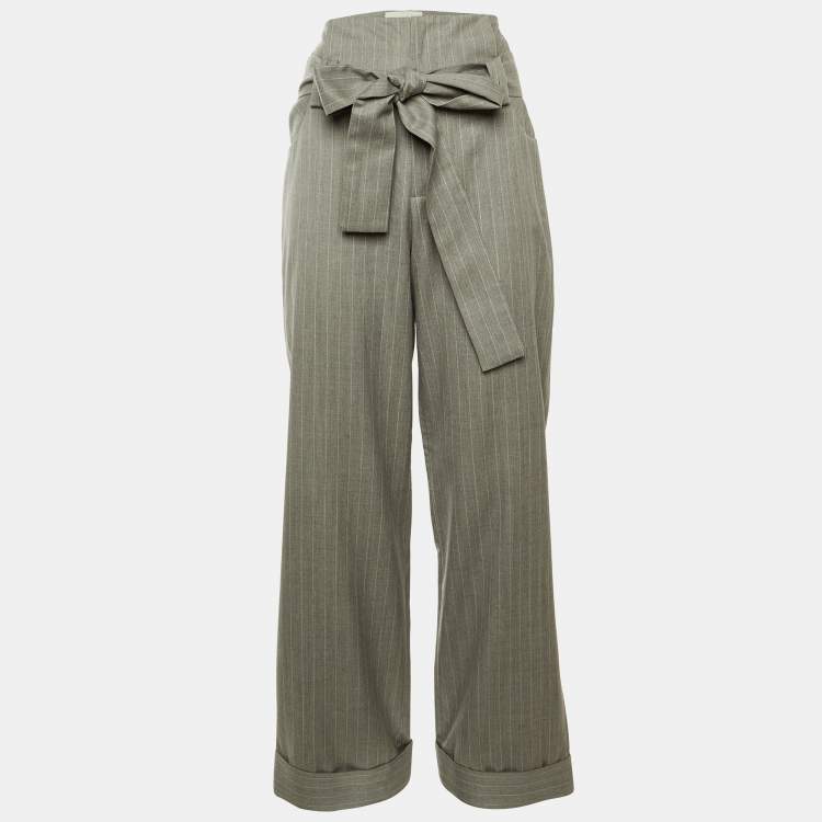 Pre Owned Johanna Ortiz Grey Striped Wool Trousers M