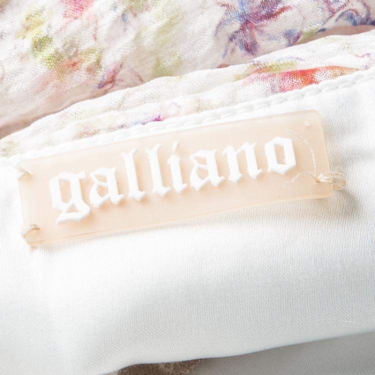 Pre Owned John Galliano Multicolor Floral Printed Silk Sleeveless Dress L
