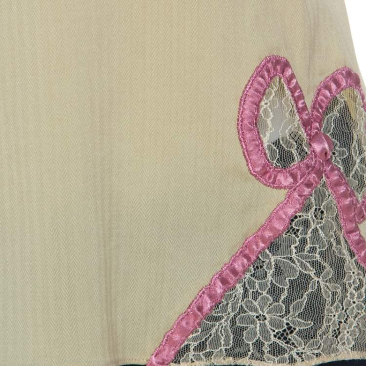 Pre Owned John Galliano Green Stretch Cotton and Lace Bow Detail Camisole Top M 