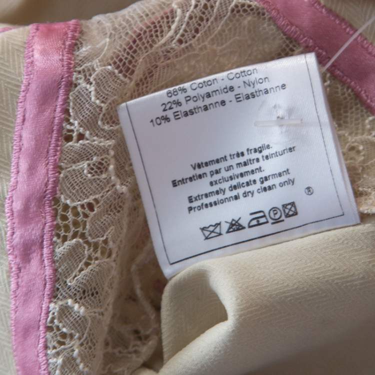 Pre Owned John Galliano Green Stretch Cotton and Lace Bow Detail Camisole Top L 