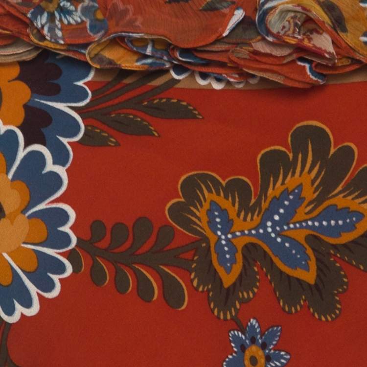 Pre Owned John Galliano Rust Orange Floral Print Silk Camisole Top L