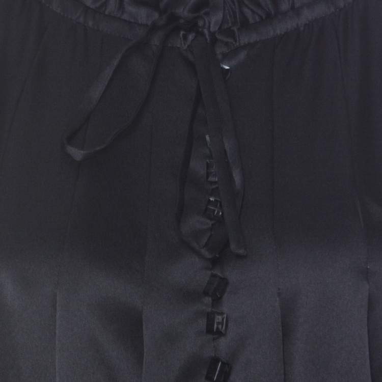 Pre Owned John Galliano Black Silk Ruffle Trim Detail Drawstring Short Dress XL