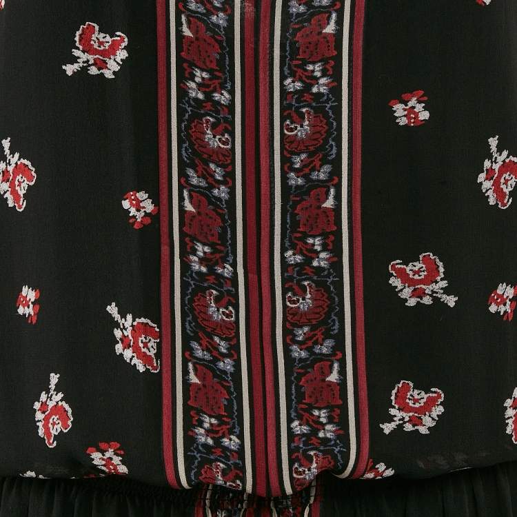 Pre Owned Joie Black/Multicolor Printed Silk Sleeveless Maxi Dress M