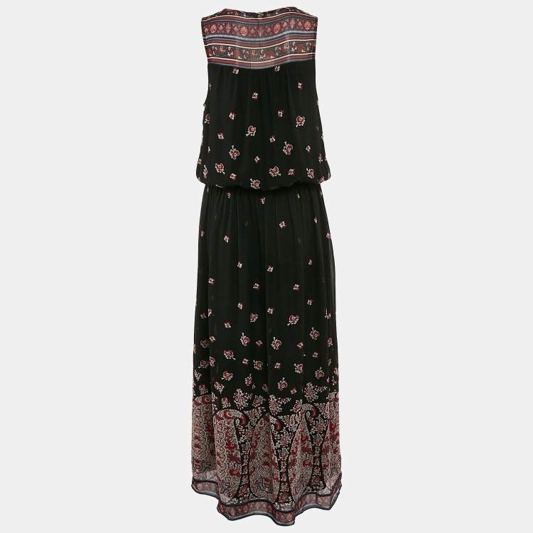 Pre Owned Joie Black/Multicolor Printed Silk Sleeveless Maxi Dress M