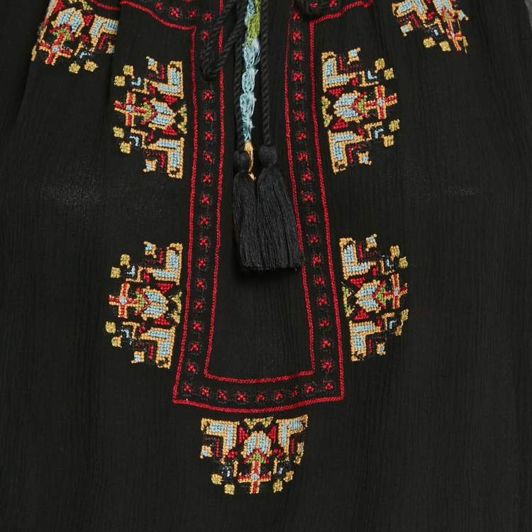 Pre Owned Joie Black Embroidered Silk Crepe Geromine Mini Dress XS