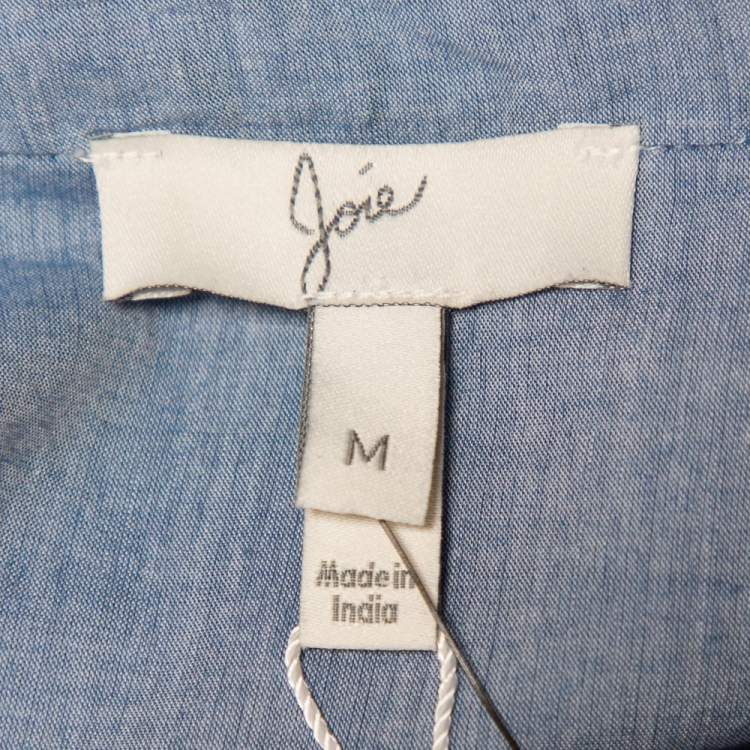 Pre Owned Joie Blue Cotton Cold Shoulder Ruffled Button Front Akari Top M