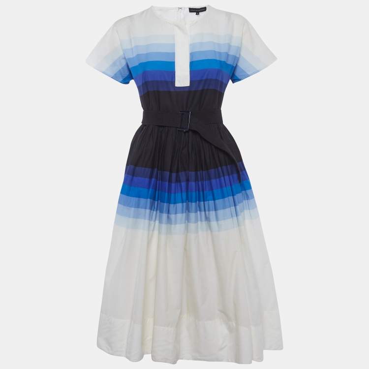 Pre Owned Jonathan Saunders White/Blue Striped Ombre Flared Mini Dress S