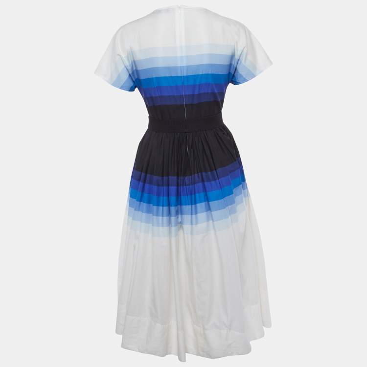 Pre Owned Jonathan Saunders White/Blue Striped Ombre Flared Mini Dress S