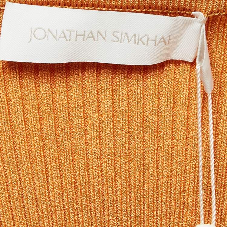 Pre Owned Jonathan Simkhai Brown Rib Knit Cut-Out Detail Crop Top L