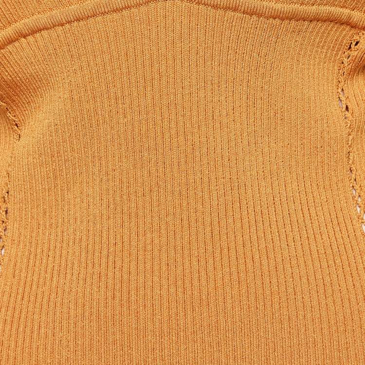 Pre Owned Jonathan Simkhai Brown Rib Knit Cut-Out Detail Crop Top L