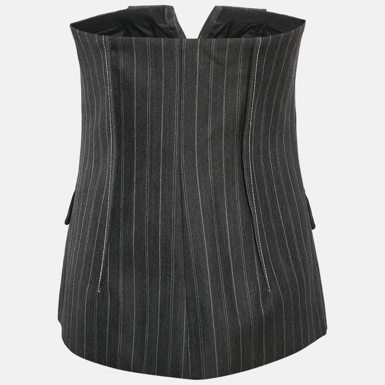 Pre Owned Jonathan Simkhai Charcoal Grey Pinstripe Tailored Bustier M