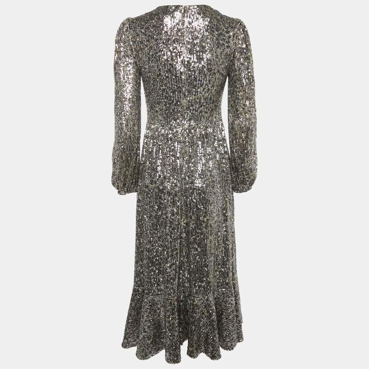 Pre Owned Jonathan Simkhai Brown Emmy Speckle Sequins Midi Dress XS
