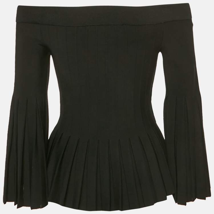 Pre Owned Jonathan Simkhai Black Stretch Knit Flared Off-Shoulder Top XS
