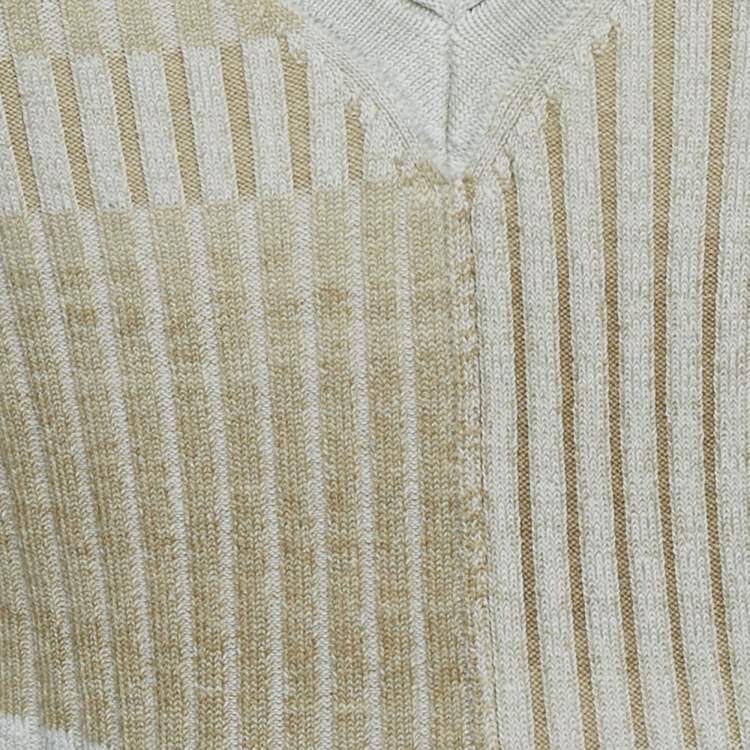Pre Owned Jonathan Simkhai Beige Peyton Striped Rib Knit Cut-Out Top L