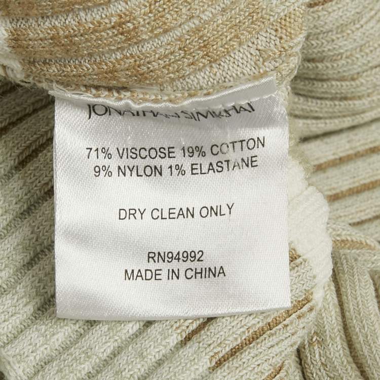 Pre Owned Jonathan Simkhai Beige Peyton Striped Rib Knit Cut-Out Top L