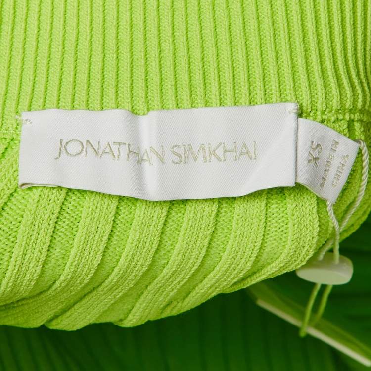 Pre Owned Jonathan Simkhai Lime Green Ribbed A-line Midi Skirt XS