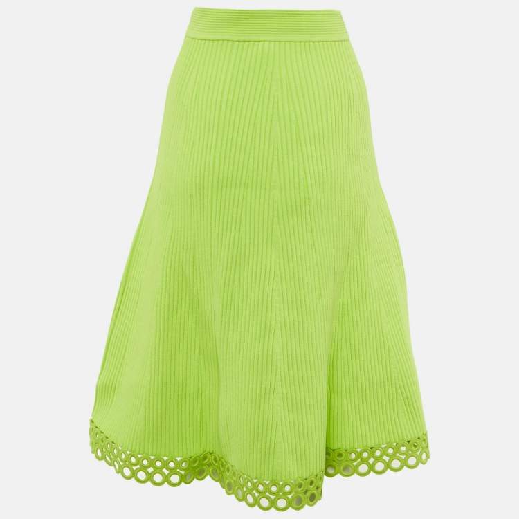 Pre Owned Jonathan Simkhai Lime Green Ribbed A-line Midi Skirt XS